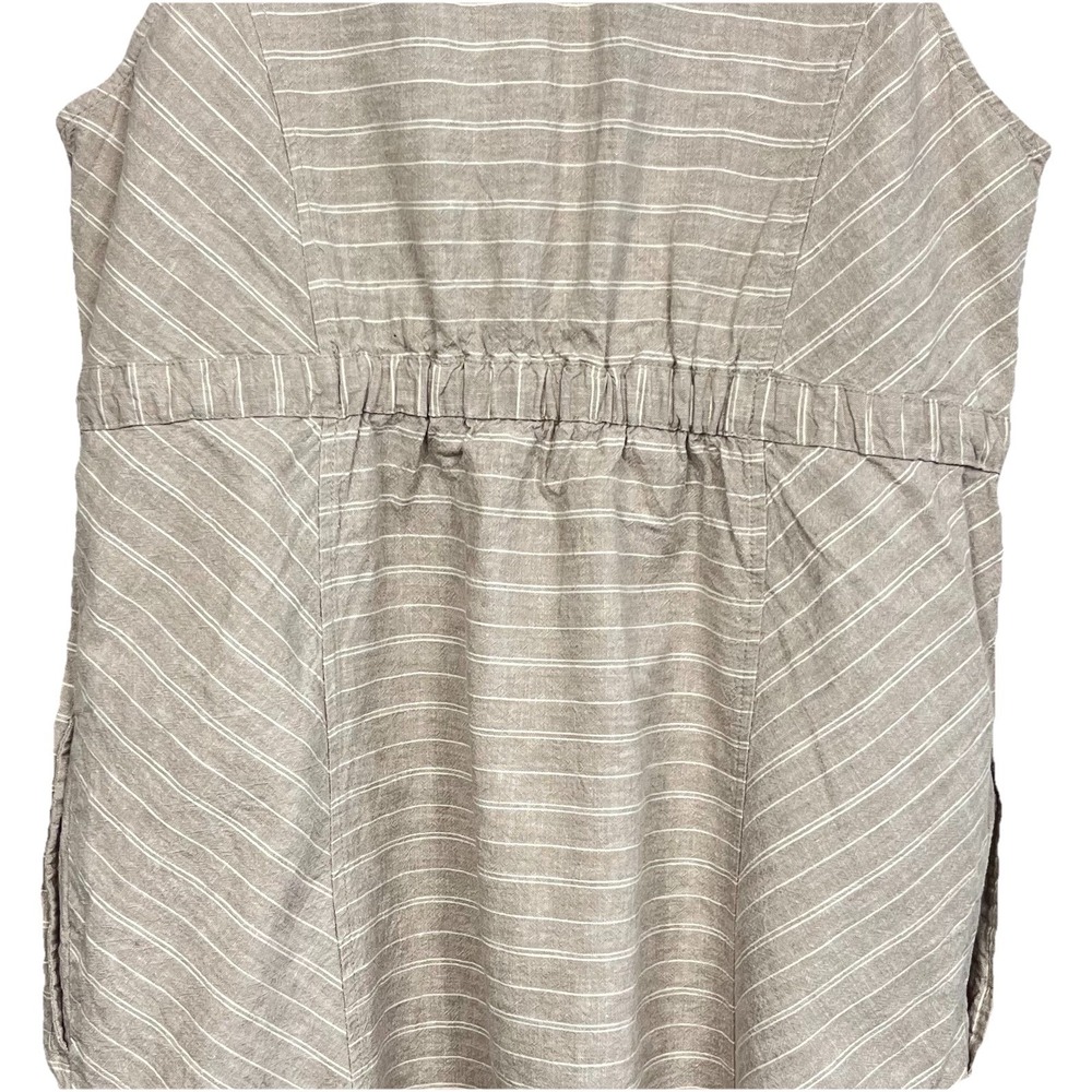 Kyodon Linen Blend Faux Wrap Mini Dress‎ Beige Striped Medium Boho Beach Casual - Picture 5 of 11